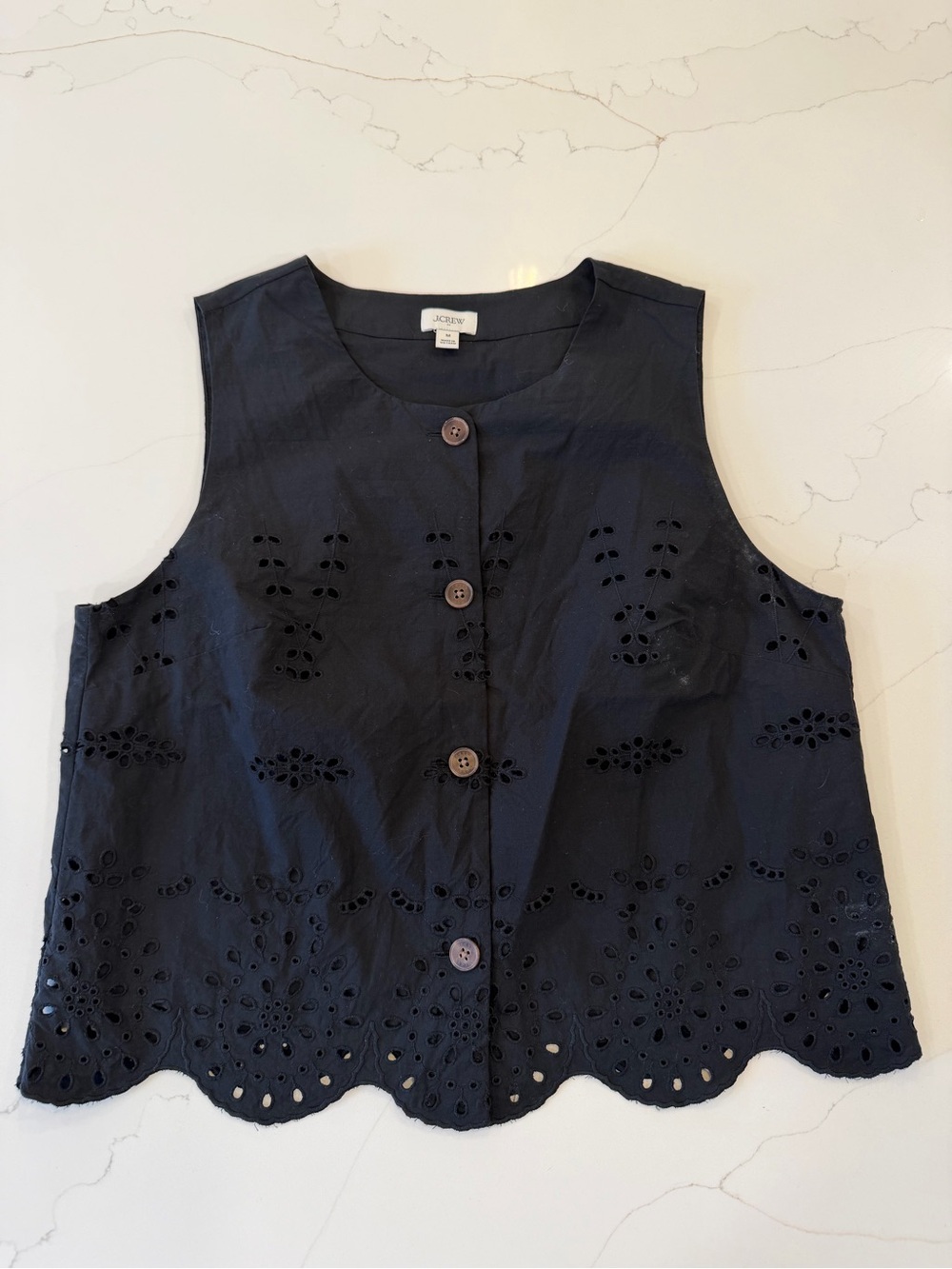 J. Crew Black Eyelet Button-Front Sleeveless Tank
